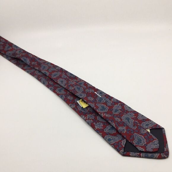 Vintage Yves Saint Laurent YSL Dark Red Blue and Gray Paisley Silk Tie - Picture 9 of 13